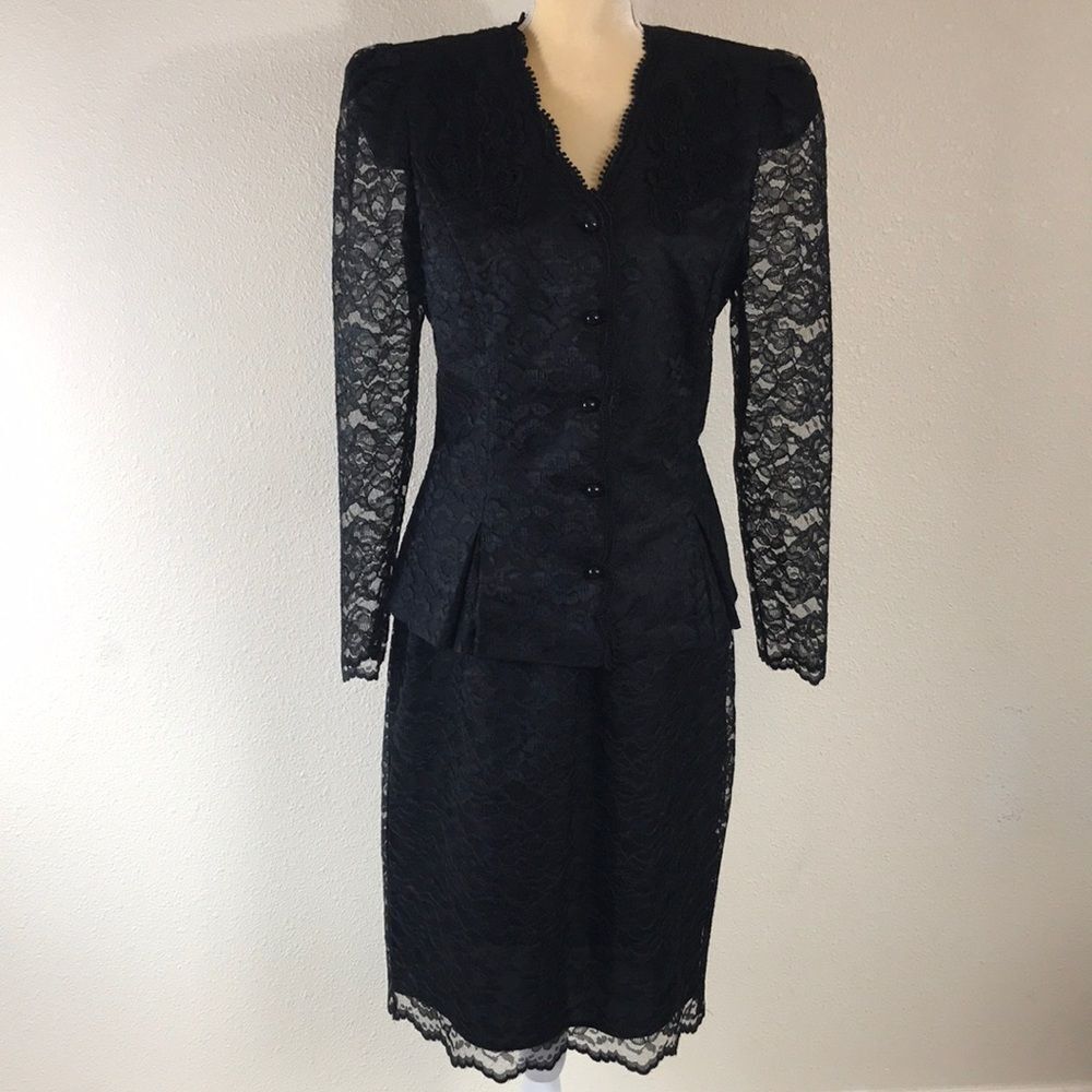 Vintage David Rose Lace Black Women Dress Size 12